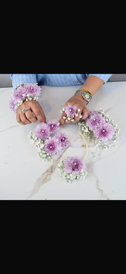 FRESH FLORAL PINK AND WHITE JEWELRY FOR HALDI MEHNDI AND MAYOON(ONLY FOR KARACHI)