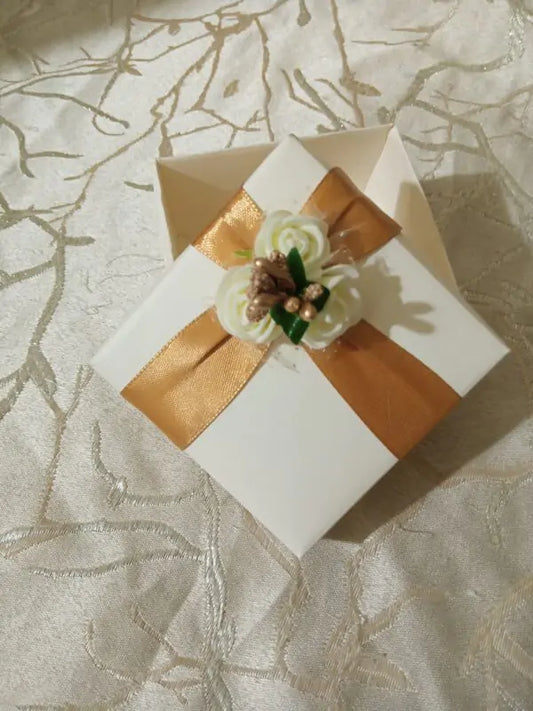 Bid Box With Golden Ribbon & White Flower